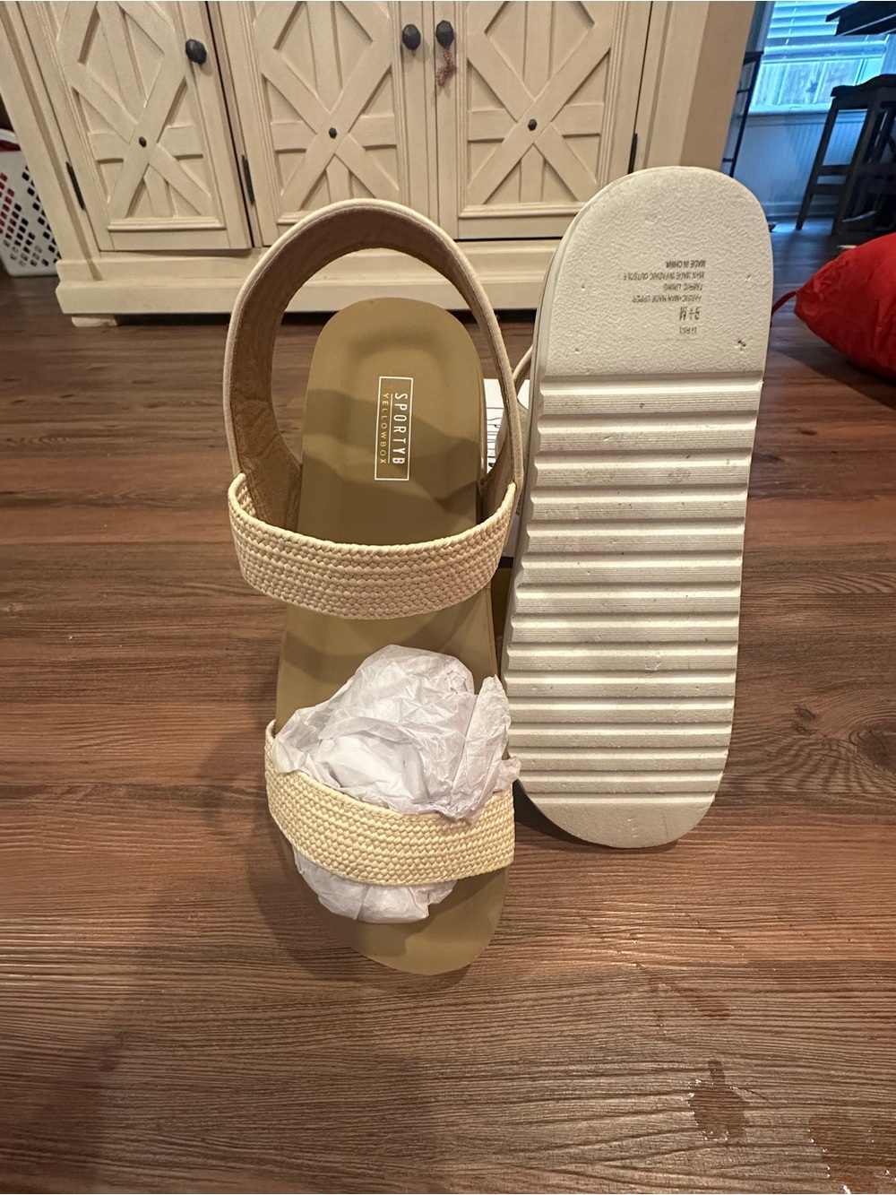 Yellow Box Cream Woven Dual-StrAp Sandals